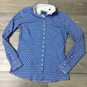 FIOR DA LISO PAULA Equestrian Button Up Top Blue White Size 8
